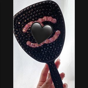 Pink & black rhinestone mirror